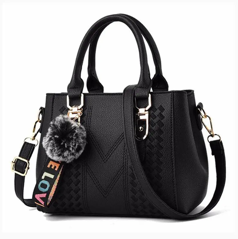 YOGODLNS Women's Embroidery Messenger Bag Leather Handbag Satchel with Fur Hair Ball Accessory