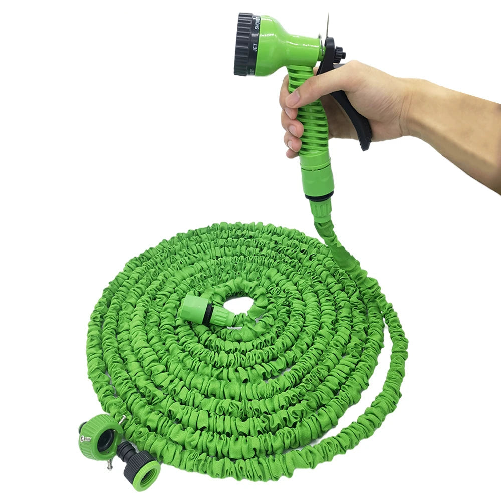 Expandable Garden Hose with Spray Gun & Foam Pot | 25–100ft