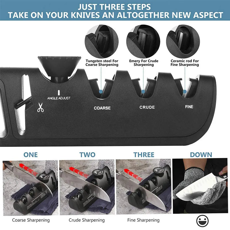 MYVIT Adjustable 4 Stage Sharpener Professional Whetstone Sharpening Tool for Knives & Scissors