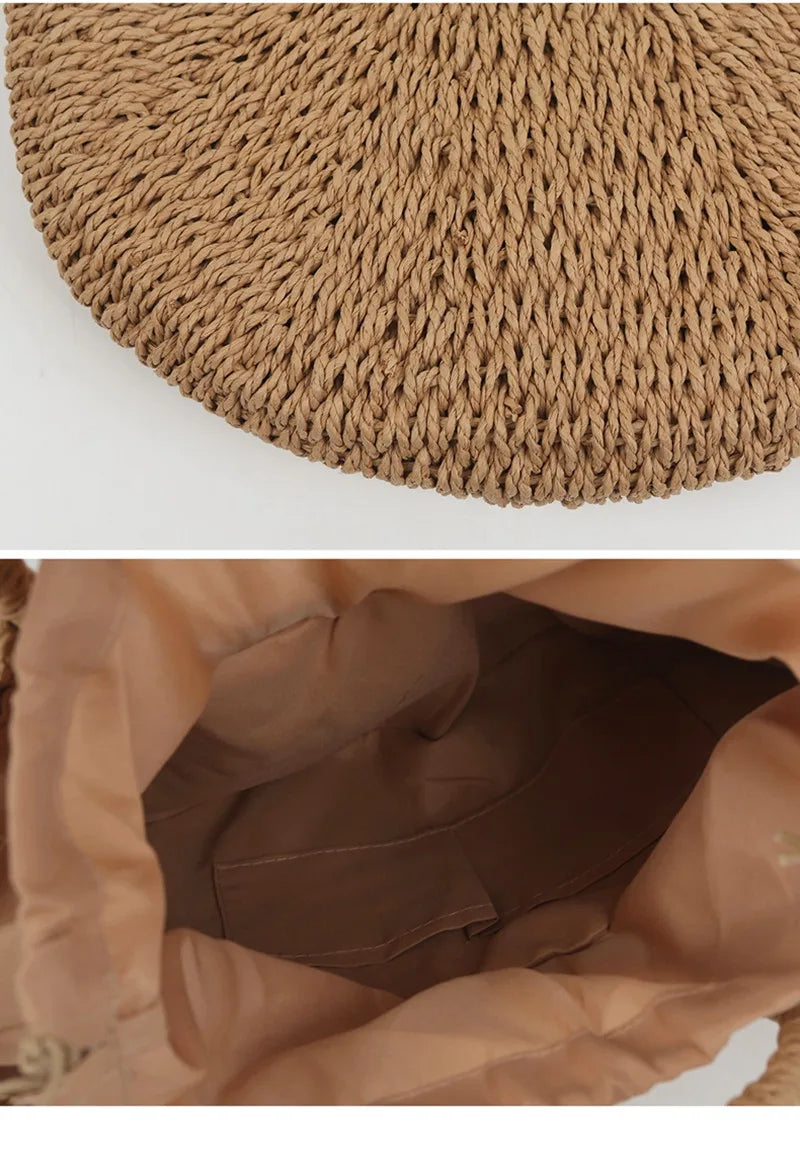 Moon-Shaped Handmade Straw Beach Bag – Boho Chic Summer Tote Handbag for Women & Holiday Travel