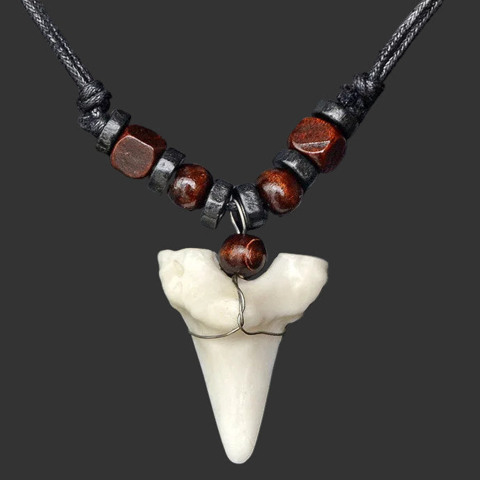 Handmade Maori Shark Tooth Pendant Necklace Tribal Resin Bone Powder Surfer Choker Unisex Adjustable