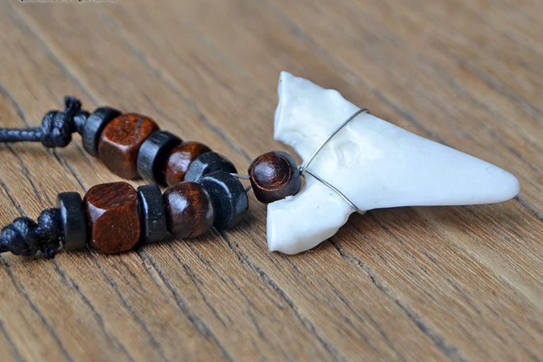 Handmade Maori Shark Tooth Pendant Necklace Tribal Resin Bone Powder Surfer Choker Unisex Adjustable