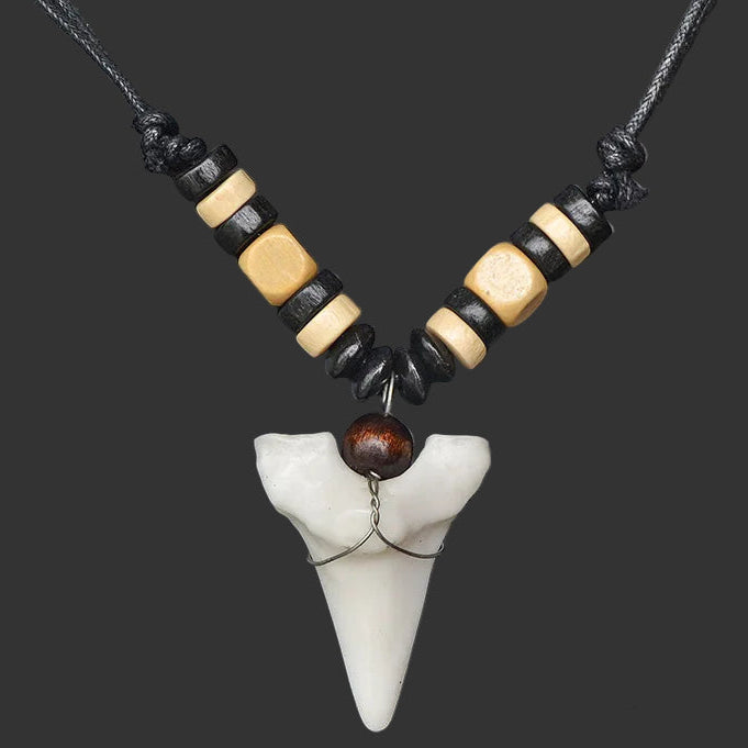 Handmade Maori Shark Tooth Pendant Necklace Tribal Resin Bone Powder Surfer Choker Unisex Adjustable