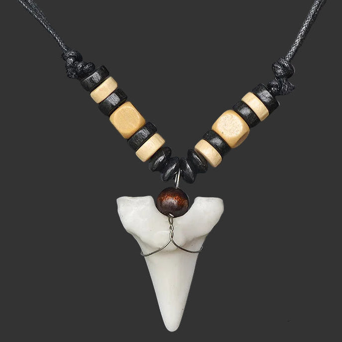 Handmade Maori Shark Tooth Pendant Necklace Tribal Resin Bone Powder Surfer Choker Unisex Adjustable