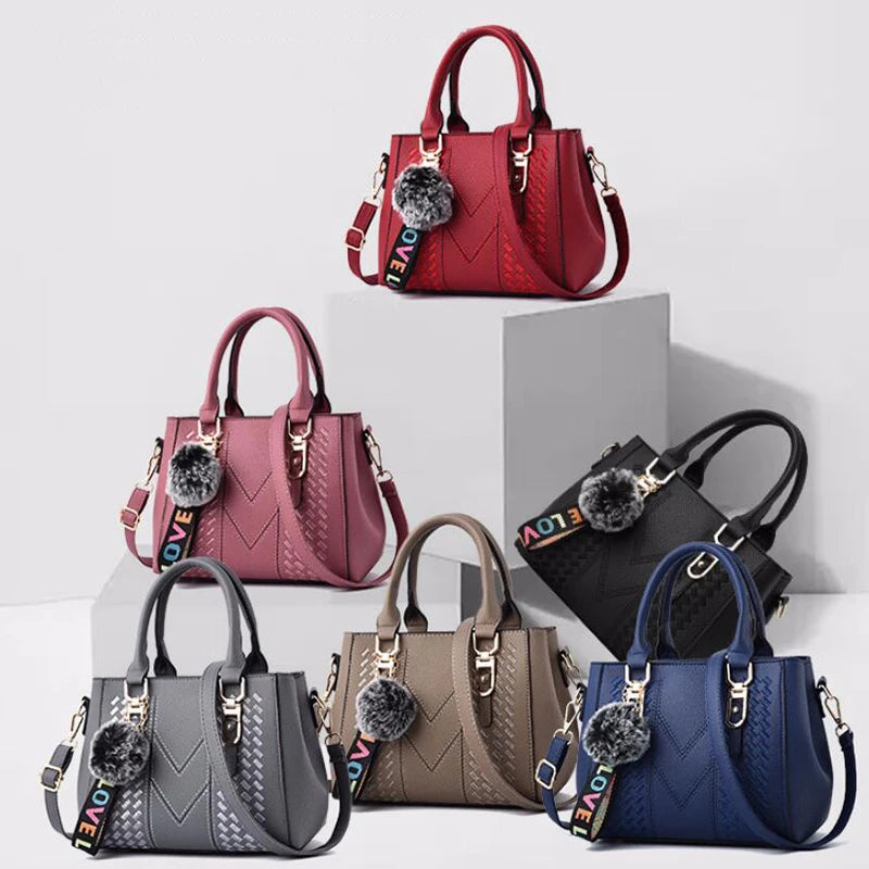 YOGODLNS Women's Embroidery Messenger Bag Leather Handbag Satchel with Fur Hair Ball Accessory