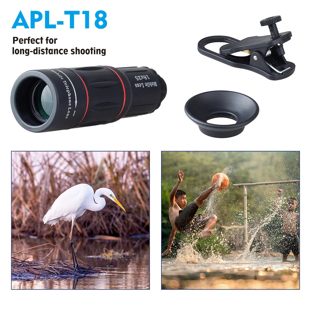 APEXEL 18X Universal Zoom HD Telephoto Lens – Mobile Phone Monocular Camera Accessory