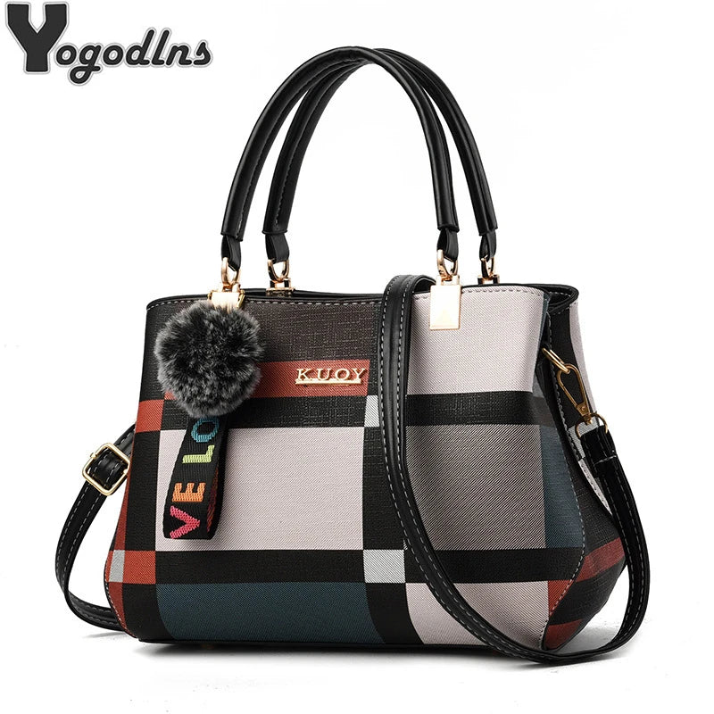 YOGODLNS Elegant Designer Women’s Handbag PU Leather Crossbody Shoulder Tote Bag with Fur Charm