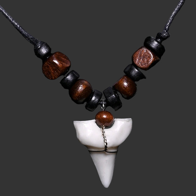 Handmade Maori Shark Tooth Pendant Necklace Tribal Resin Bone Powder Surfer Choker Unisex Adjustable