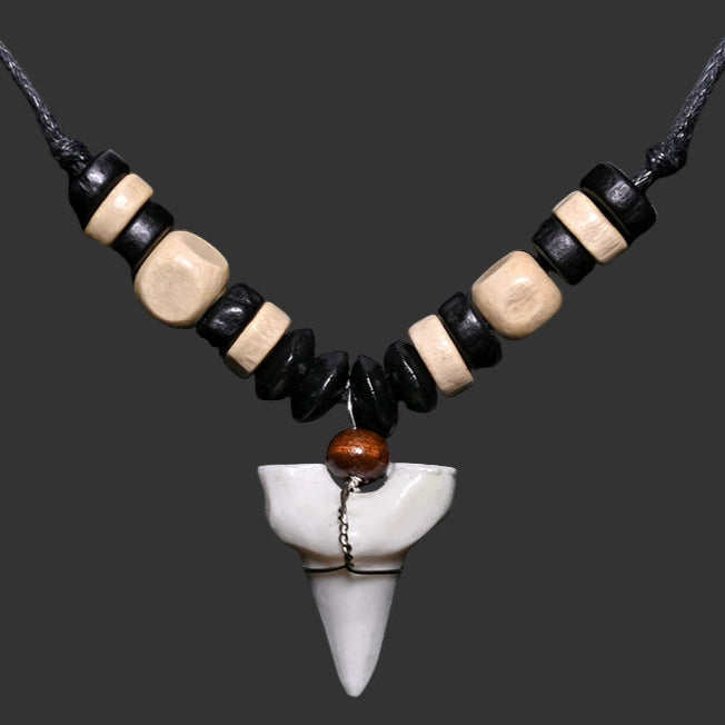 Handmade Maori Shark Tooth Pendant Necklace Tribal Resin Bone Powder Surfer Choker Unisex Adjustable