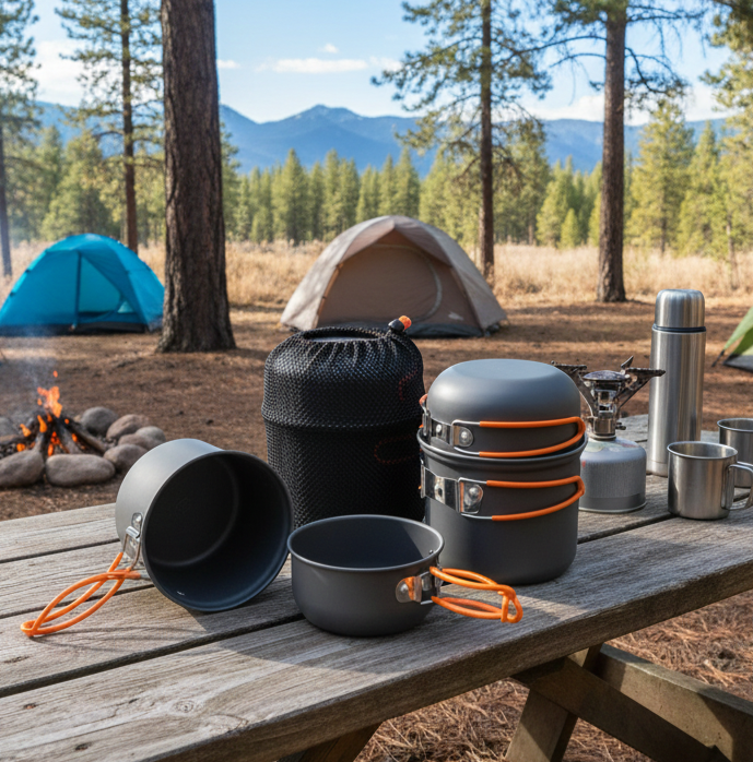 Outdoor Camping Cookware Set | Lightweight Portable Aluminium Alloy Pot Set for 1-2 People