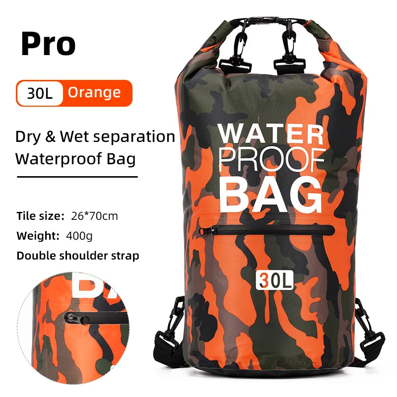 Waterproof 30L 15L Dry Bag Backpack with Wet Separation Pocket for Kayaking Boating Outdoor Kit Pack