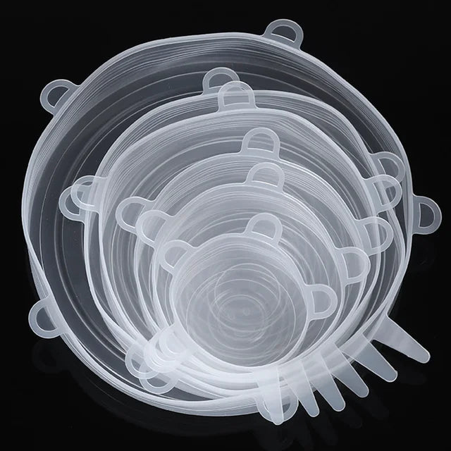 REUSABLE SILICONE LIDS 6PCS for Bowls Cans Food Storage Fresh-Keeping Kitchen Gadget Accessory