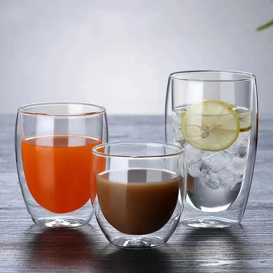 Double Wall Glass Cup Heat-Resistant Transparent Handmade Tea, Espresso, Whisky & Coffee Mug
