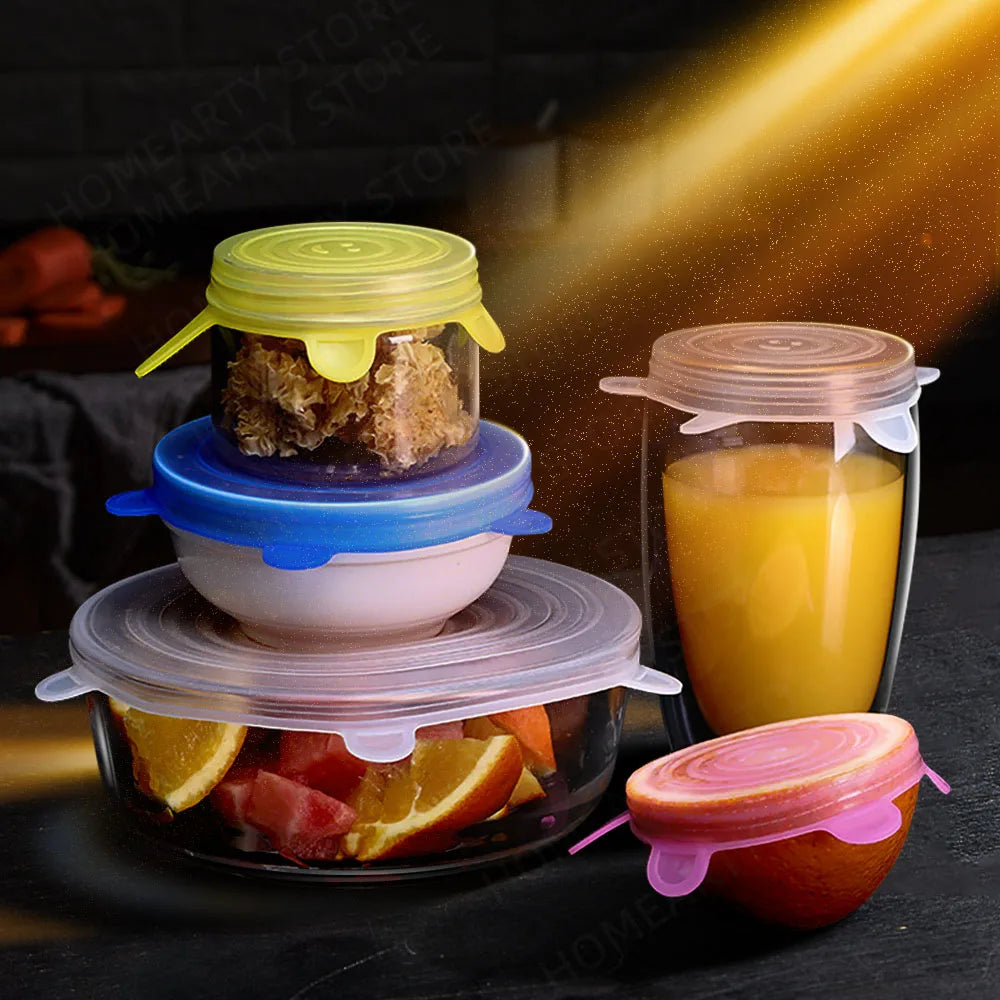 REUSABLE SILICONE LIDS 6PCS for Bowls Cans Food Storage Fresh-Keeping Kitchen Gadget Accessory