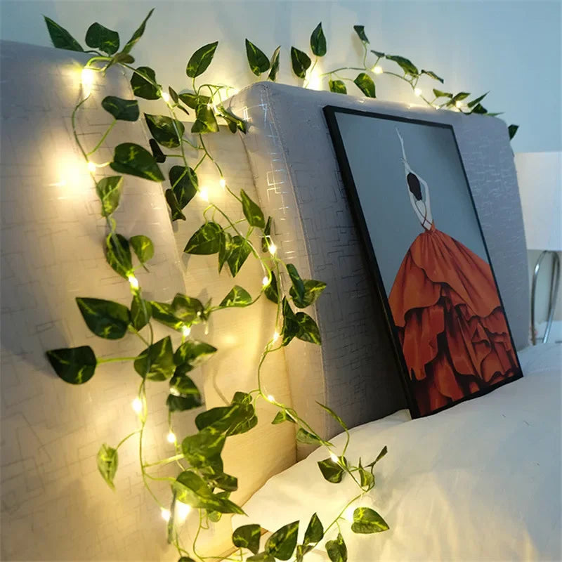 Flower Green Leaf Vine Fairy String Lights LED Garland Battery Powered Home Garden Decoration