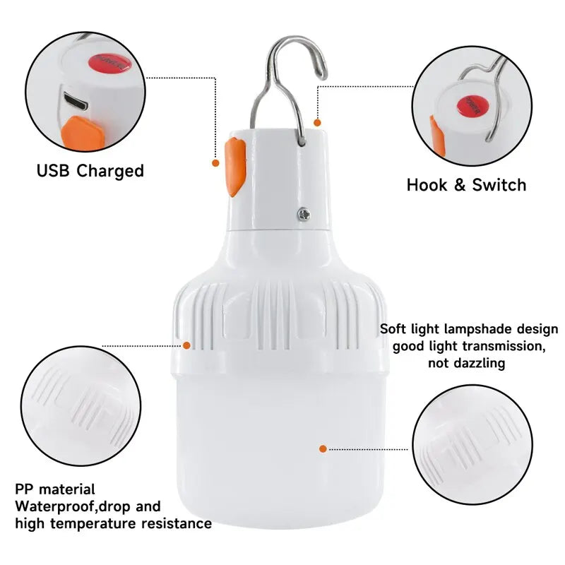 Outdoor USB Rechargeable LED Lamp Bulbs High Brightness Waterproof Emergency Camping Lantern
