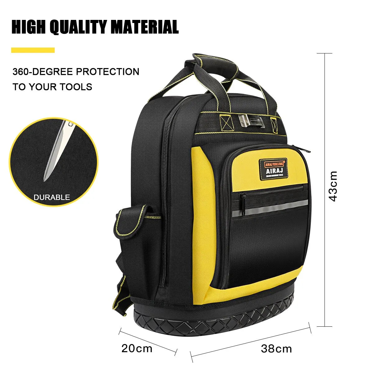 Waterproof Tool Backpack Heavy Duty Tool Bag with Rubber Base Organiser for Electricians Plumbers