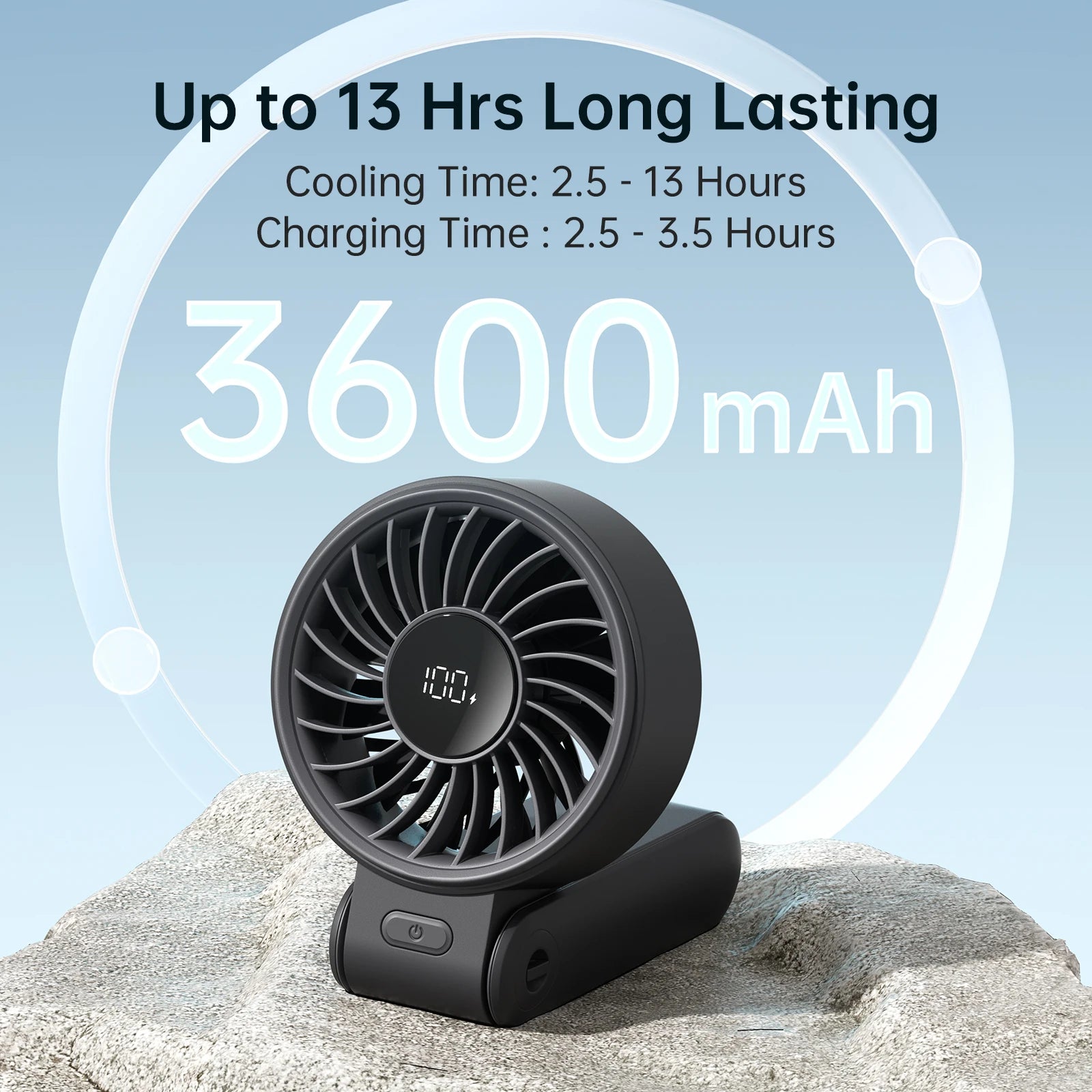 JISULIFE Portable Handheld Fan with LED Display, 5000mAh Battery, 5 Speed Modes, Foldable 3-in-1