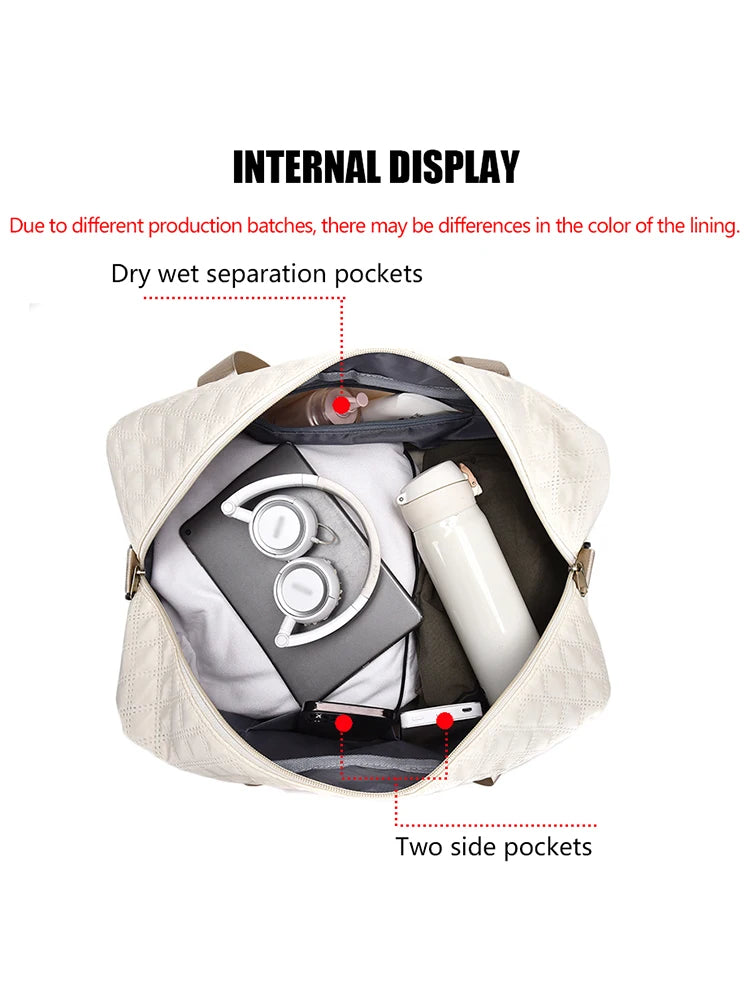 Lightweight Rhombic Lattice Travel Duffle Bag Carry-On Sports Fitness Gym Portable Weekender Bag