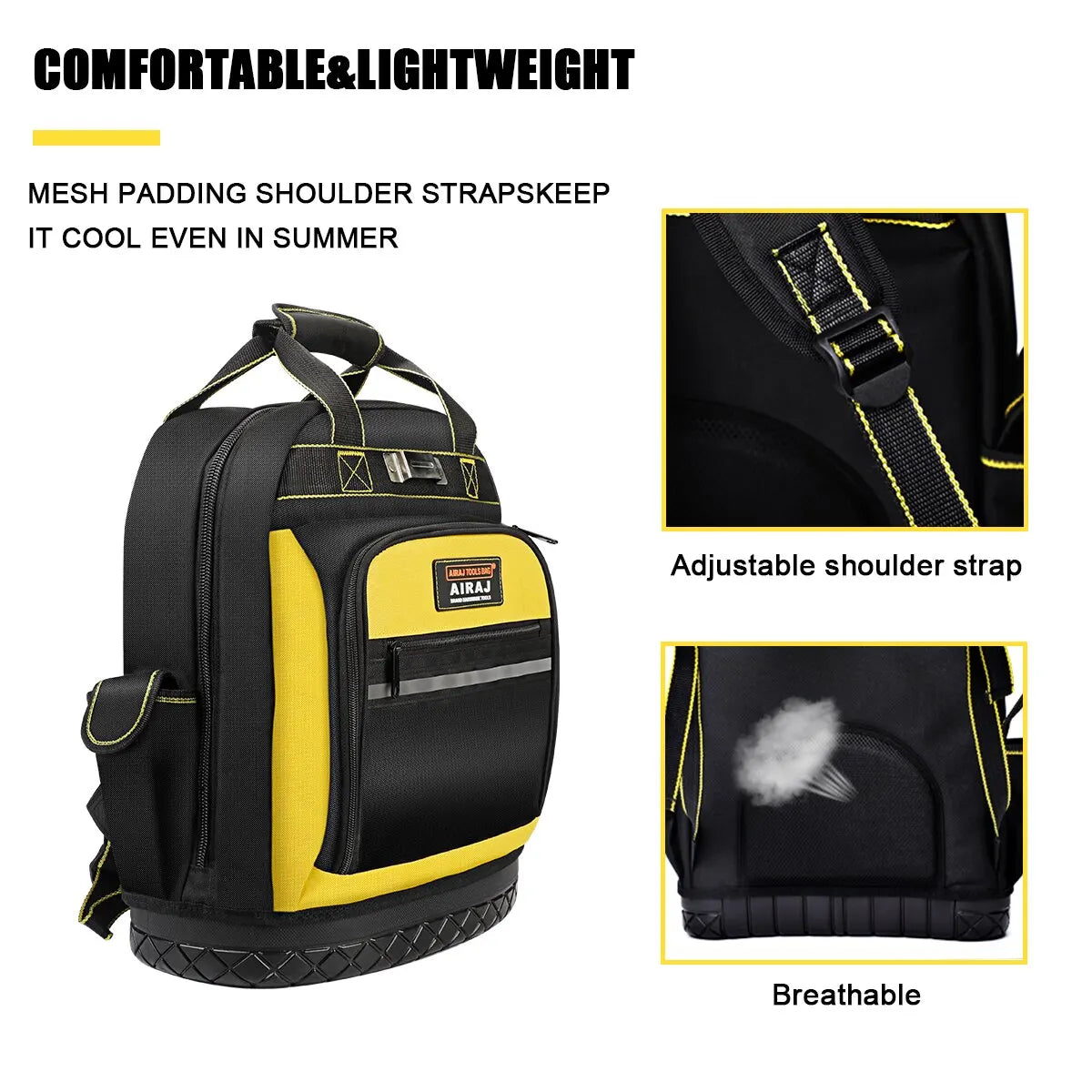 Waterproof Tool Backpack Heavy Duty Tool Bag with Rubber Base Organiser for Electricians Plumbers
