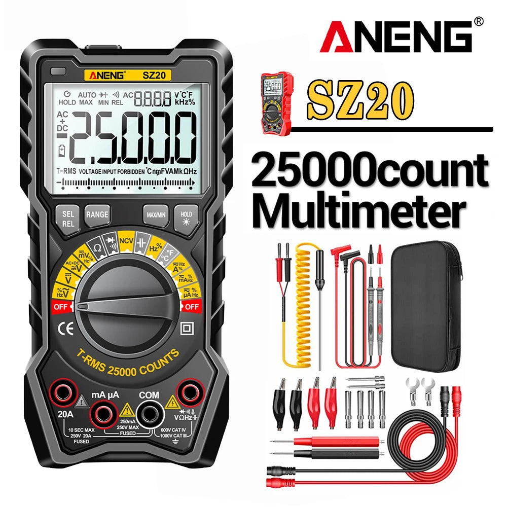 ANENG SZ20 Digital Multimeter – 25000 Counts Smart Manual Range Tester, True RMS AC/DC Voltmeter