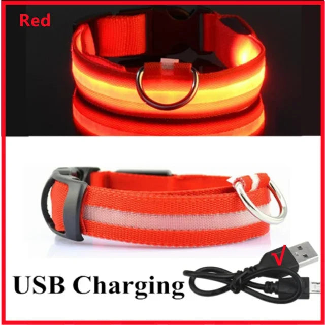 LED GLOWING DOG COLLAR Adjustable Rechargeable Flashing Luminous Night Safety Harness for Dogs