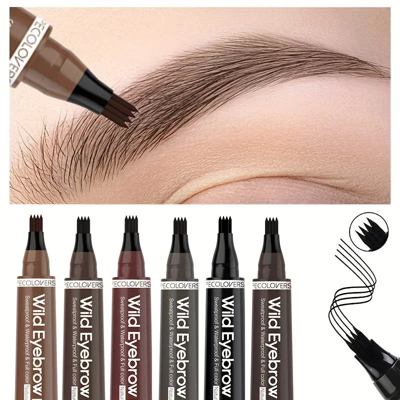 Waterproof Eyebrow Tattoo Pen with 4 Split Tip Liquid Applicator for Natural Long-Lasting Brows