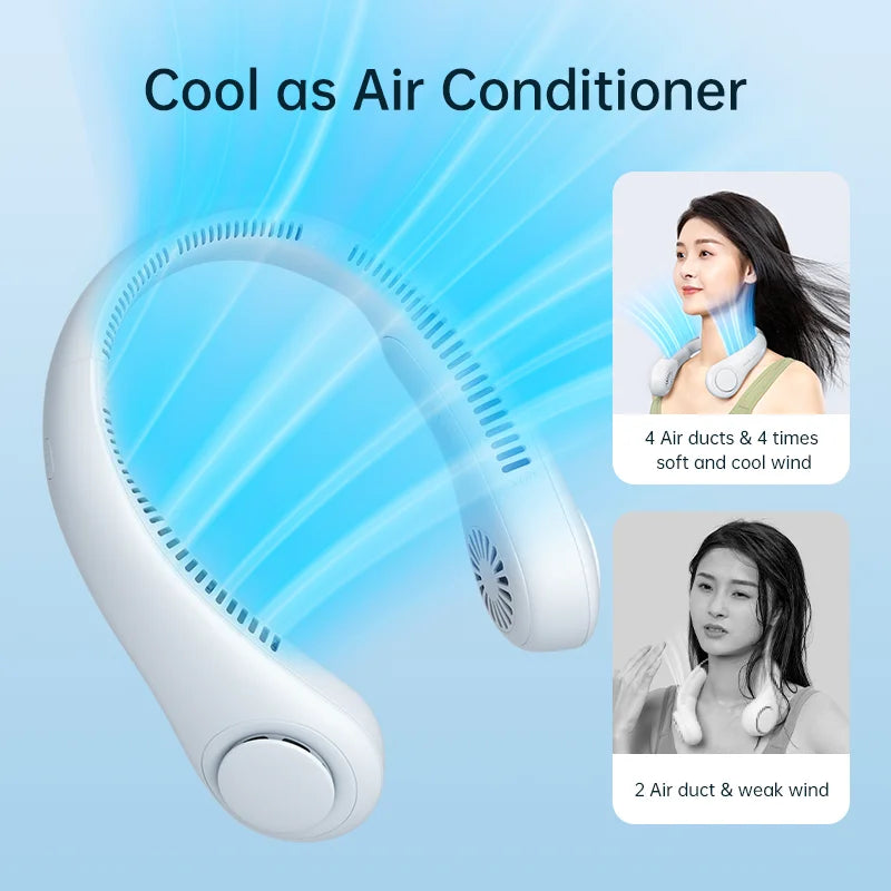 JISULIFE Portable Neck Fan, 4000mAh Rechargeable Battery, 5 Speeds Bladeless Hands-Free Cooling