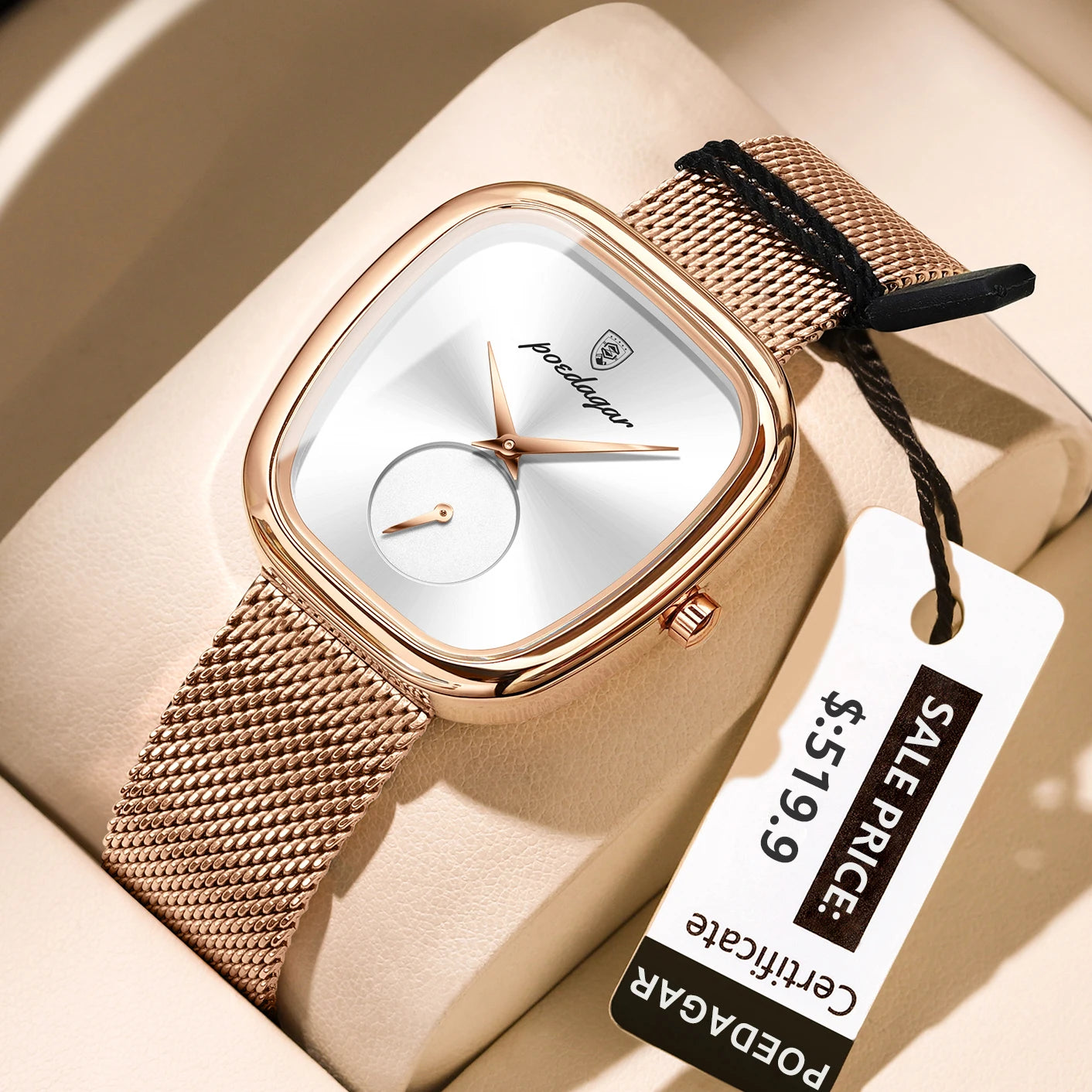 POEDAGAR Elegant Stainless Steel Mesh Ladies Quartz Watch Waterproof Fashion Casual Women’s Reloj