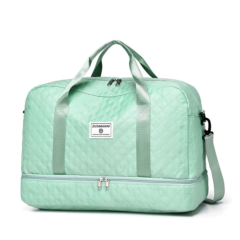 Lightweight Rhombic Lattice Travel Duffle Bag Carry-On Sports Fitness Gym Portable Weekender Bag