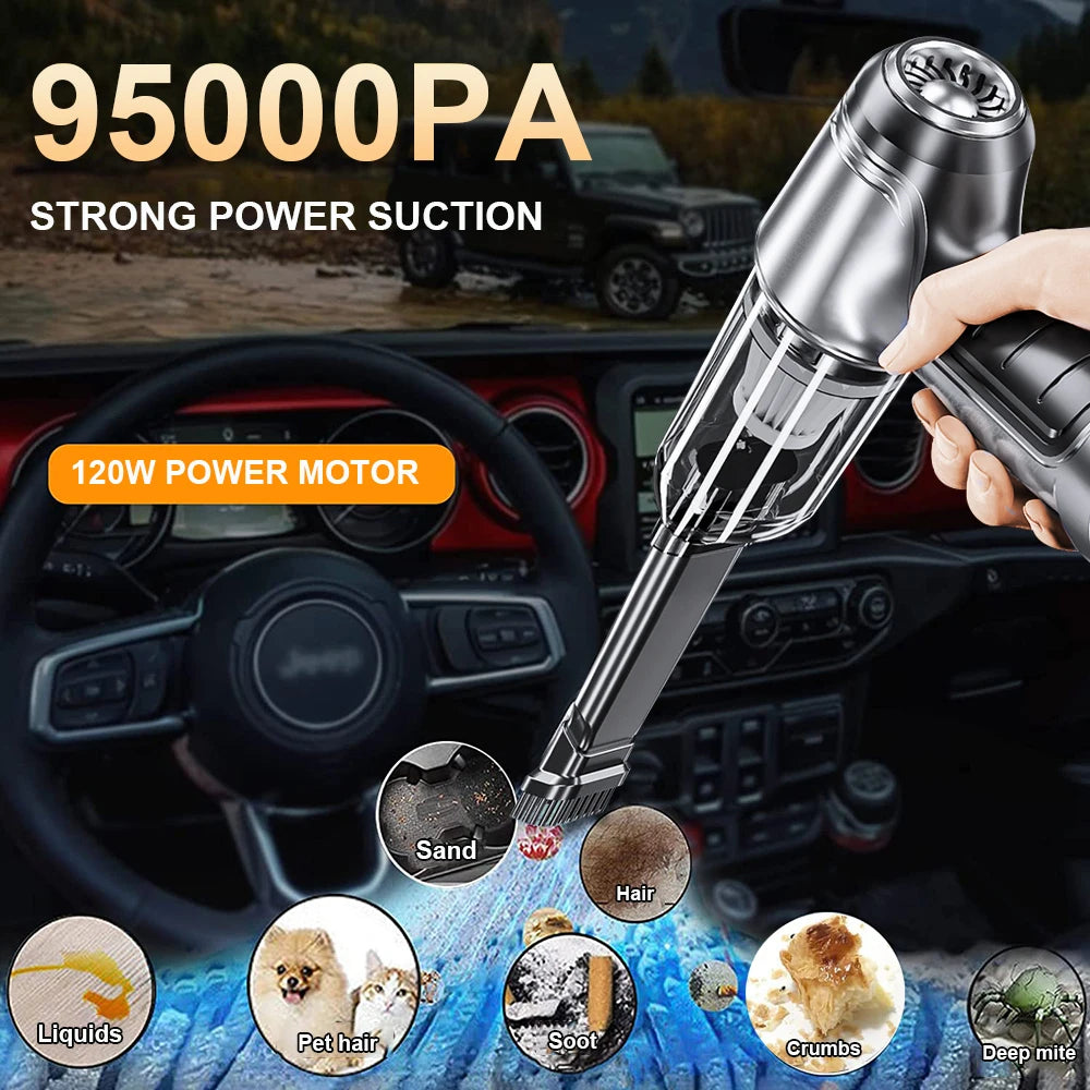 Wireless Car Vacuum Cleaner 95000Pa Strong Suction – Handheld Portable Mini Cleaner for Car & Home
