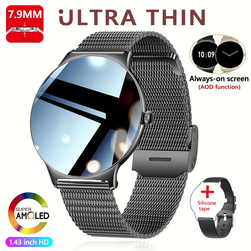 Ultra Thin Smart Watch Women 1.43 Inch AMOLED Screen Bluetooth Call Fashion Fitness Smartwatch