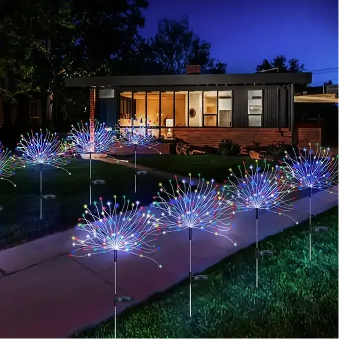 NEW 60LEDs Solar Fireworks Lights Outdoor Waterproof Garden Lamps 8 Modes with Remote Control
