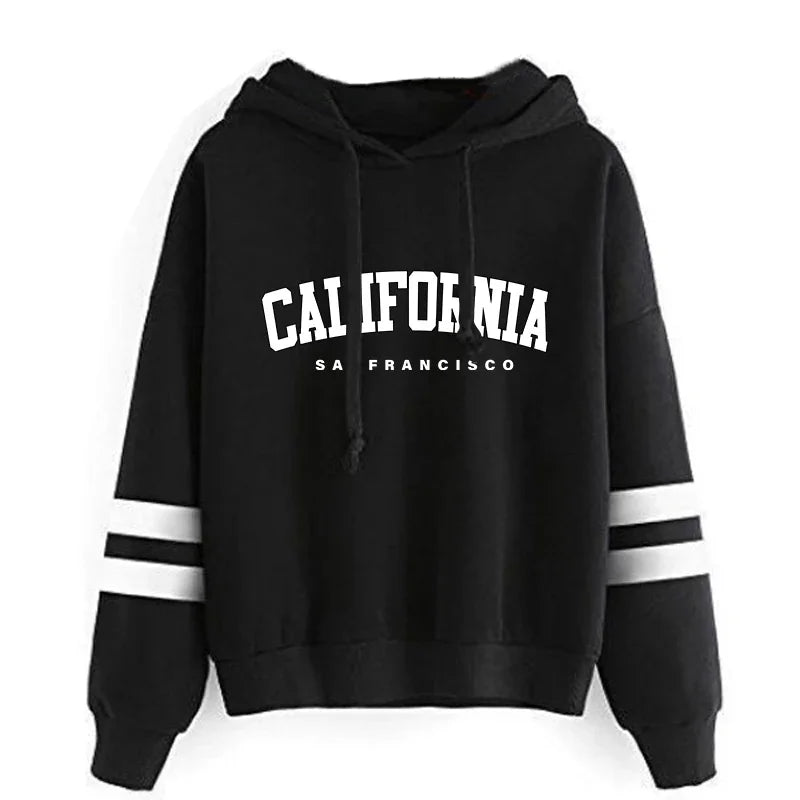 CALIFORNIA Women’s Tracksuit Casual Stripe Hooded Sweatshirt & Pants Set Sportswear S-3XL