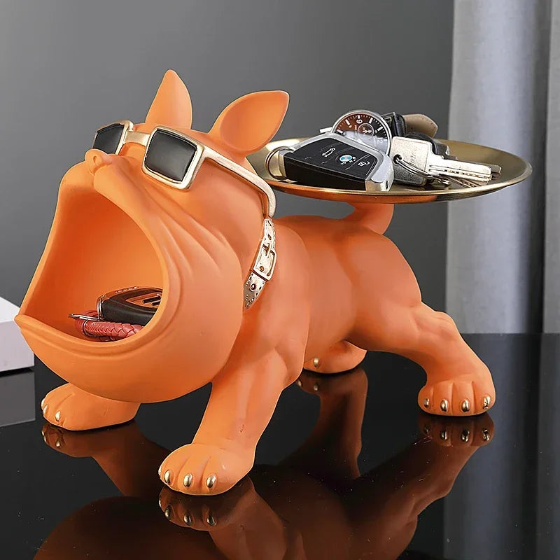 Resin Bulldog Statue Storage Tray Decorative Dog Sculpture Resin Animal Craft Ornament Home Décor