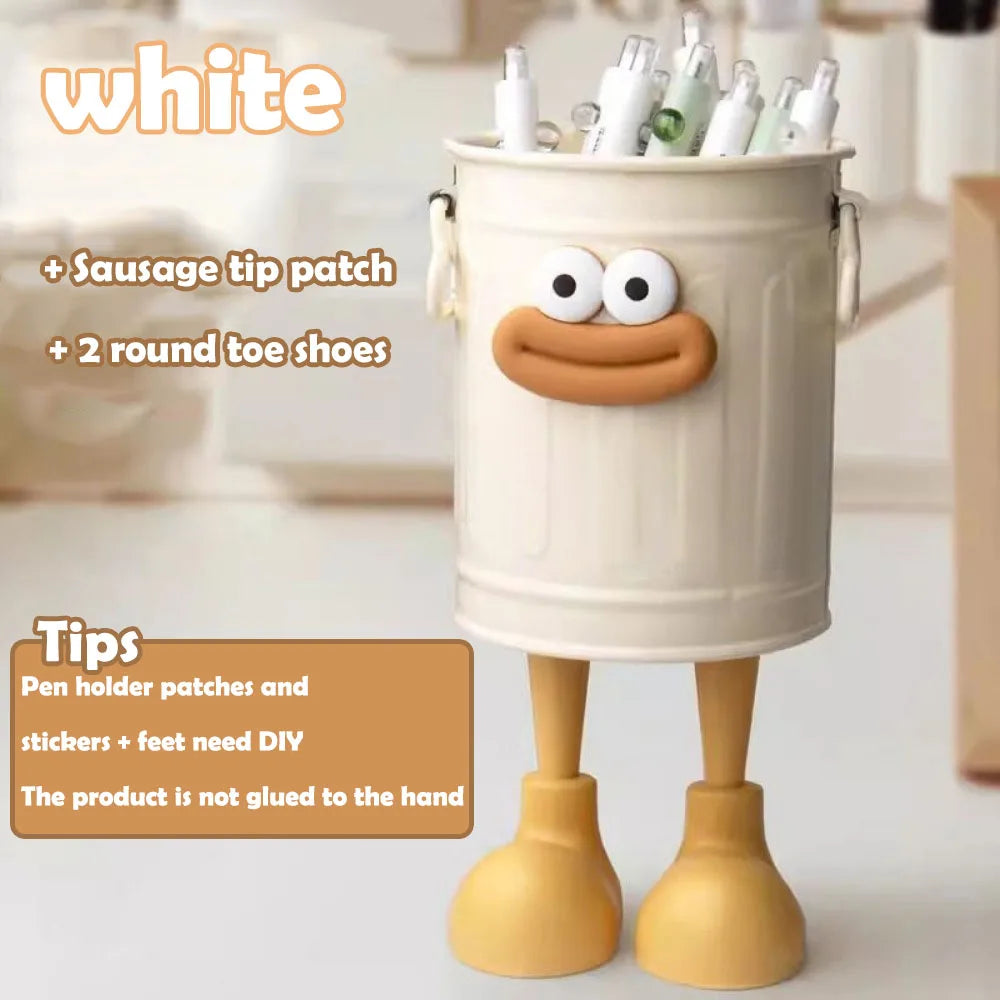 CARTOON PEN HOLDER – Cute Desk Organiser & Simple Office Storage Box with Random Letter Stickers