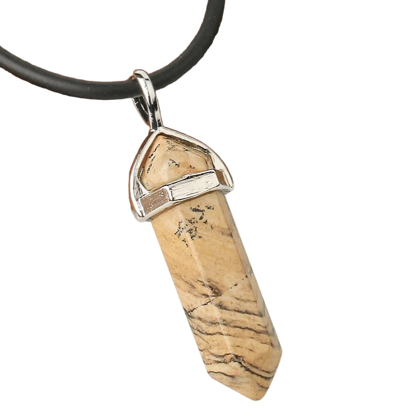 Natural Gemstone Hexagonal Bullet Necklace Quartz Crystal Pendant Chakra Healing Reiki Jewellery
