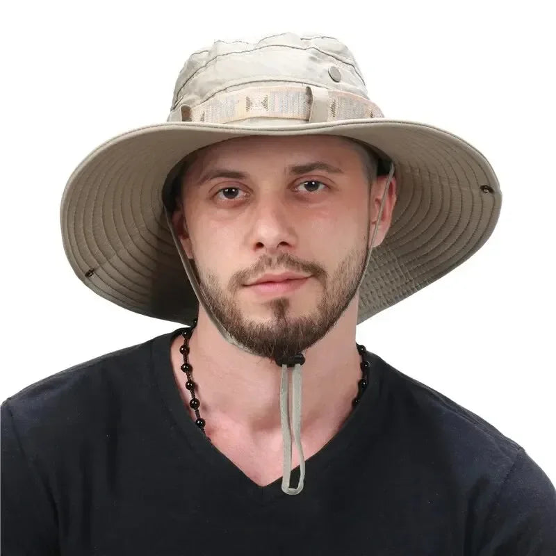 Outdoor UV Protection Wide Brim Bucket Hat for Men – Breathable Safari Hiking Fishing Beach Cap