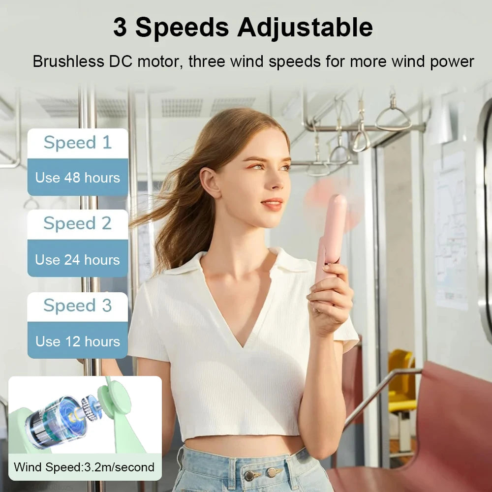 Portable USB Rechargeable Fan 2000mAh 3 Speed Mini Handheld Foldable Pocket Travel Fan with Power Bank