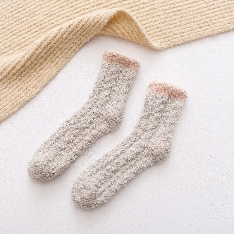 Autumn Winter Coral Velvet Cat Claw Socks – Warm Middle Tube Sleep & Floor Socks for Women Girls