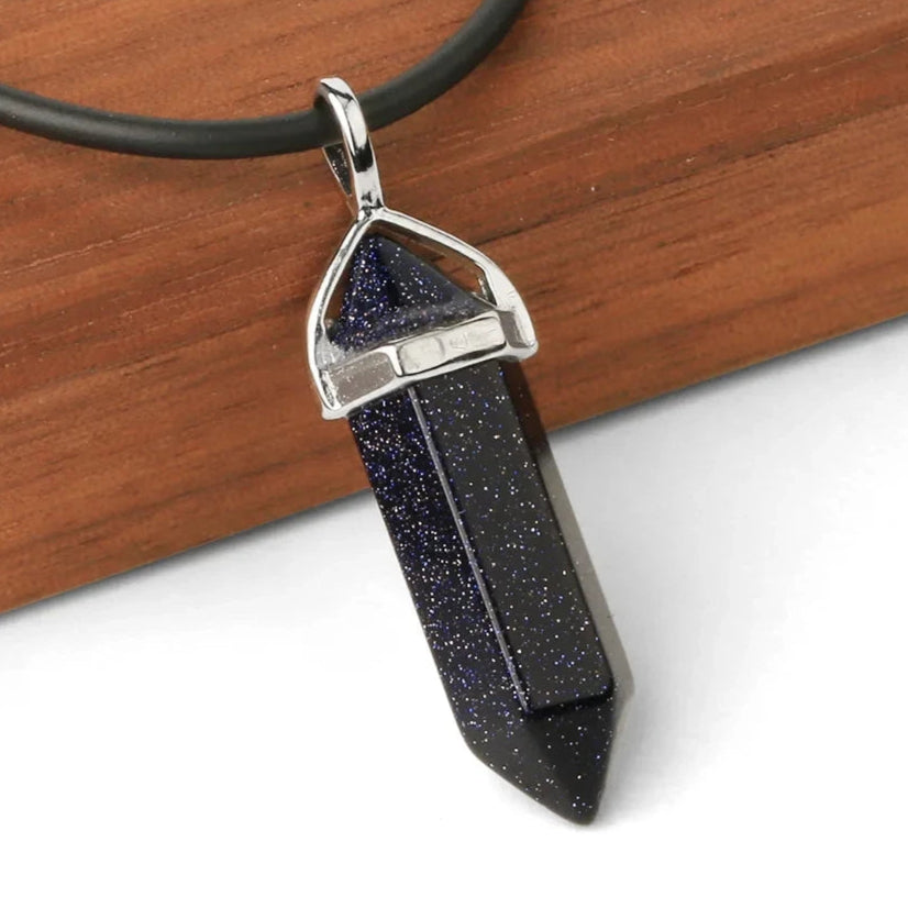 Natural Gemstone Hexagonal Bullet Necklace Quartz Crystal Pendant Chakra Healing Reiki Jewellery