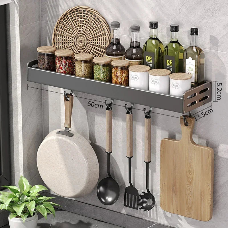 Multi-Functional Wall-Mounted Kitchen Storage Rack | Metal Seasoning & Condiment Organiser