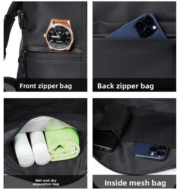 Men's Large Capacity Travel Bag Waterproof PU Leather Duffle Gym Shoulder Handbag