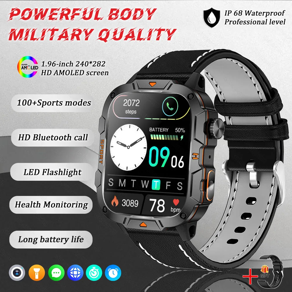 GUHUAVMI 2025 military grade smart watch men 1.96" amoled 5atm waterproof fitness tracker calls