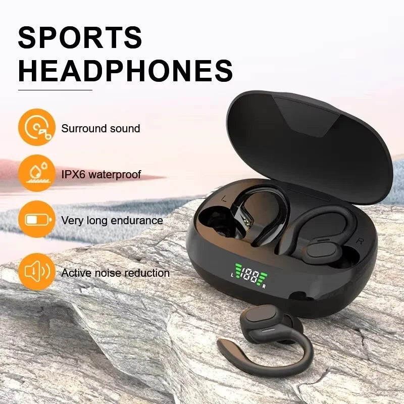 Wireless Ear Hook Sports TWS Bluetooth 5.3 Earphones Waterproof HiFi Stereo Headset With Mic