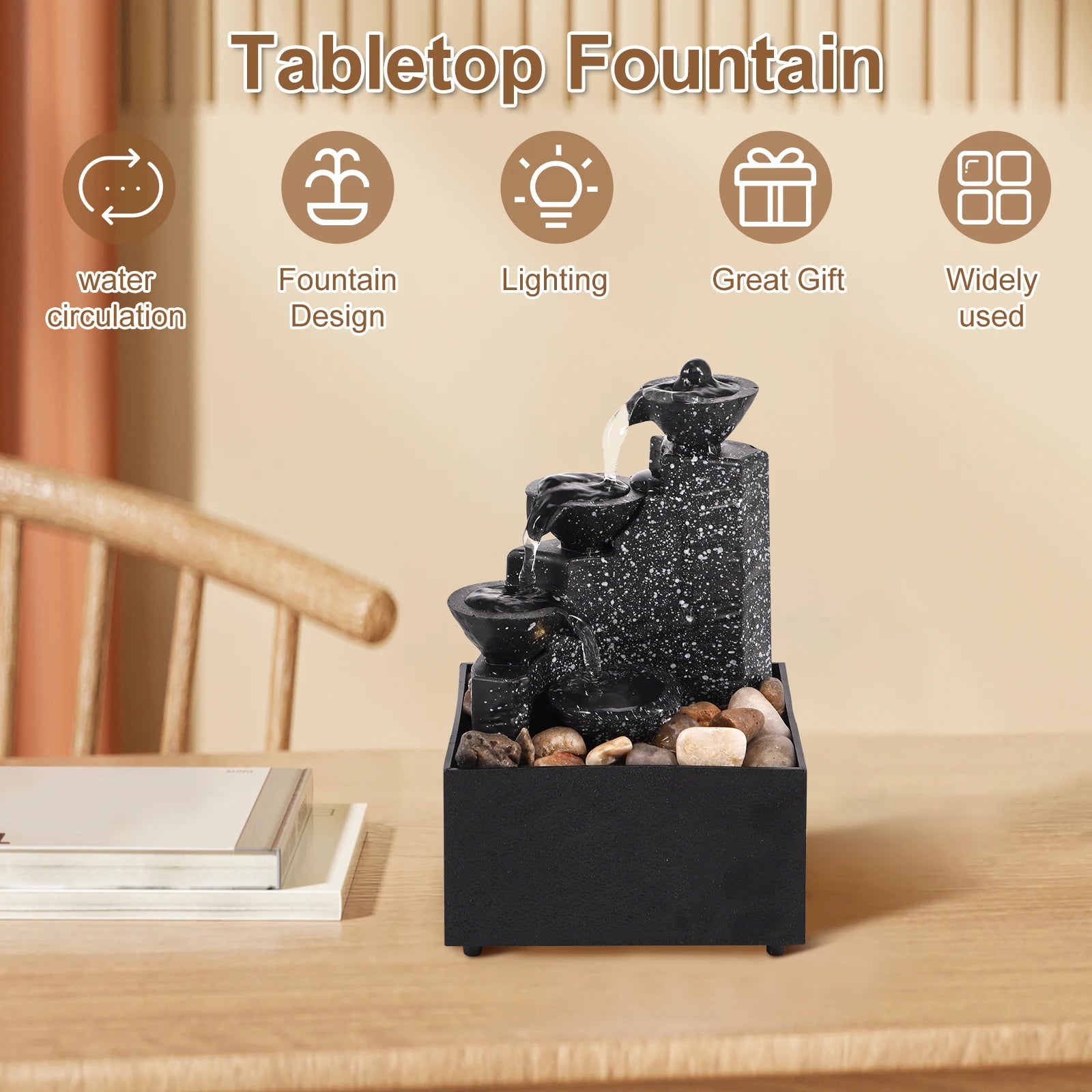 Tabletop Waterfall Desktop Fountain with Soft Lights Flowing Water Relaxation Meditation Gift