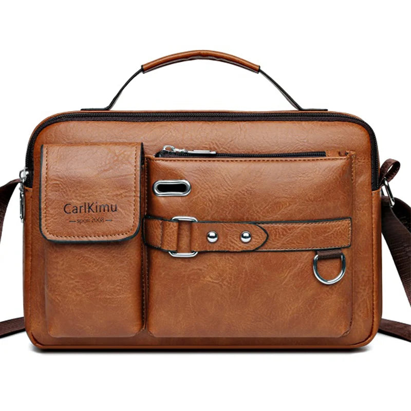 MEN'S Retro Messenger Bag Waterproof PU Leather Laptop Briefcase Large Capacity for Office Travel