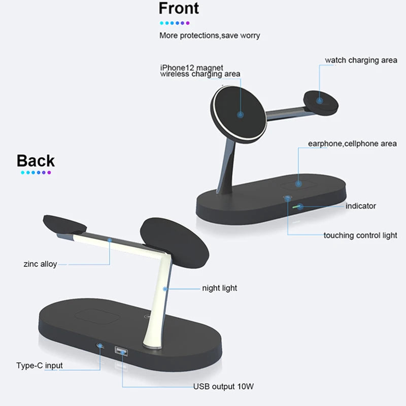 3 in 1 Wireless Charger Stand for iPhone 12-17 Apple Watch 4-10 AirPods 2 3 Pro Fast Charging