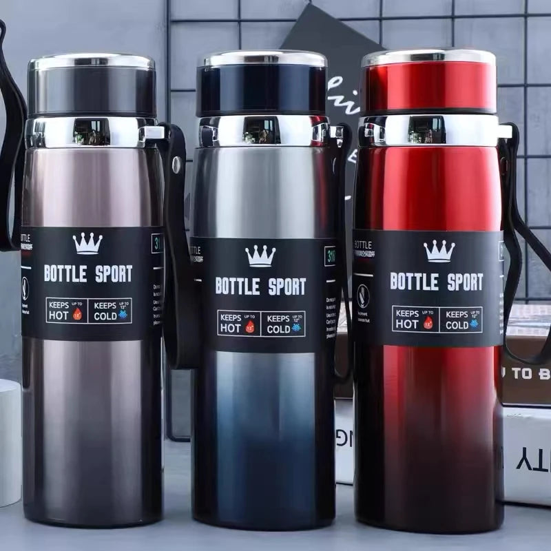 Thermal Water Bottle 1000ml – Stainless Steel Vacuum Flask Keeps Drinks Hot or Cold 12h
