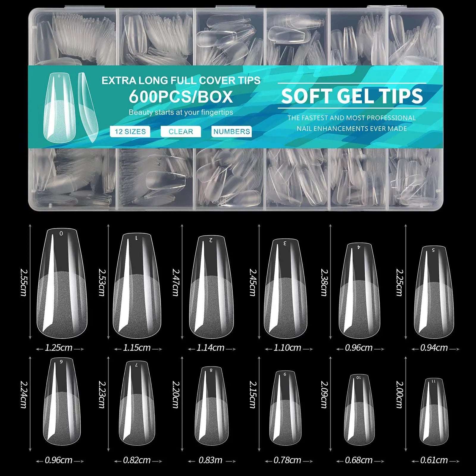 600PCS Soft Gel Nail Tips Half Matte Clear Acrylic ALMOND False Nails for Extension Manicure Tools